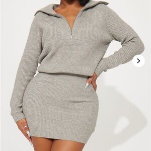 Gray Ribbed Knit Sweater Dress